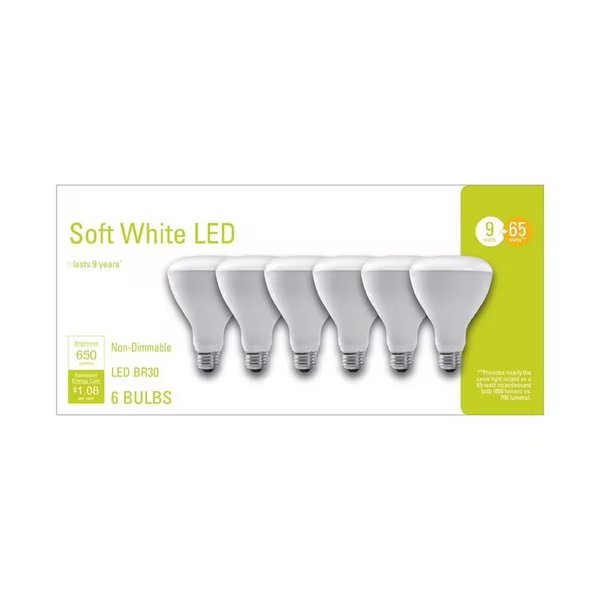 BR30 E26 (Medium) LED Light Bulb Soft White 65 Watt Equivalence 6 pk, 6PK, Current, Mfr#: 38621